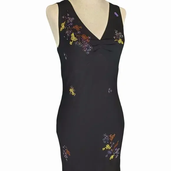 Y2k Sue Wong Silk Fairycore Beaded Bias Cut Midi Dress Vintage - Size 6